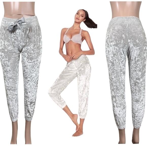 VICTORIA’S Secret Pearl Crushed Velvet Pajama Jogger Pant Size S $44 - Picture 1 of 10